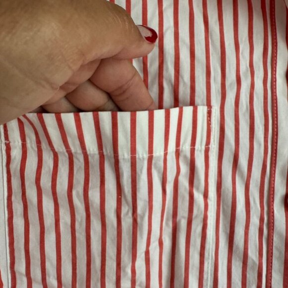 Esprit Red and White  Striped High Low Cotton Blend Button Up Women's Size Small - Picture 4 of 10